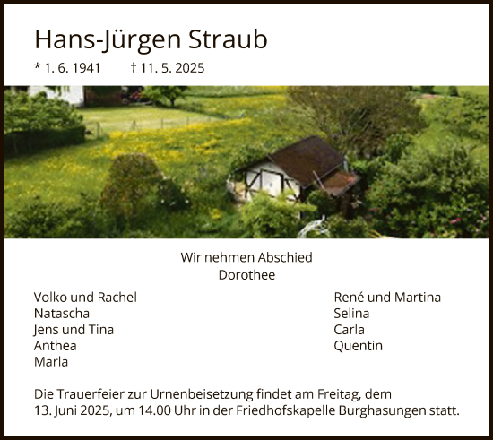 Todesanzeige von Hans-Jürgen Straub von HNAHNA