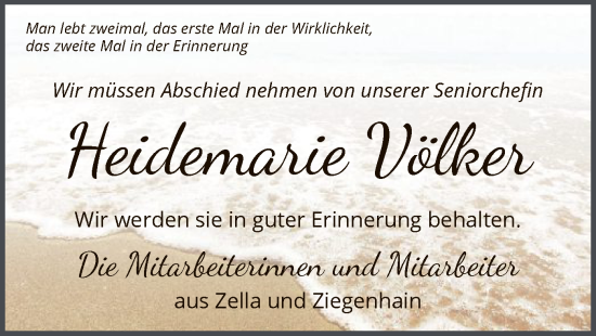 Todesanzeige von Heidemarie Völker von HNA