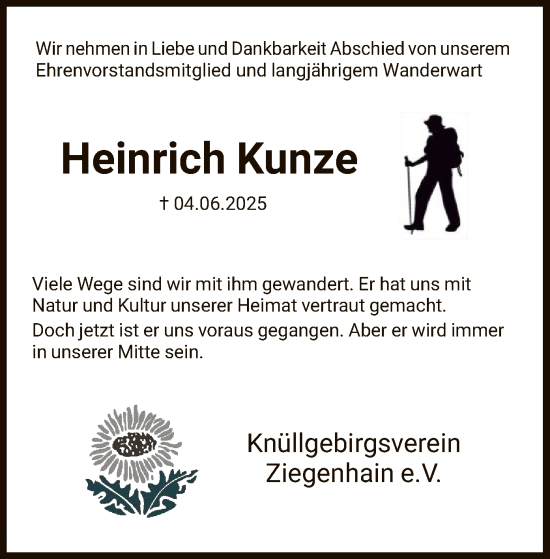 Todesanzeige von Heinrich Kunze von HNA