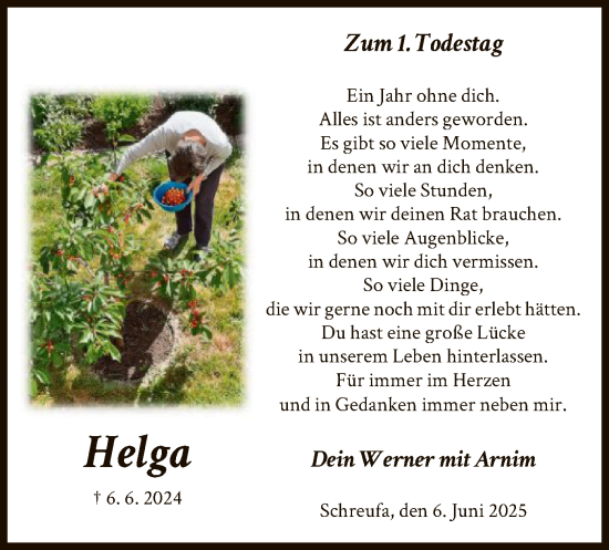 Todesanzeige von Helga  von HNA