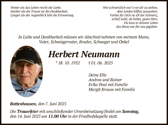 Todesanzeige von Herbert Neumann von HNA