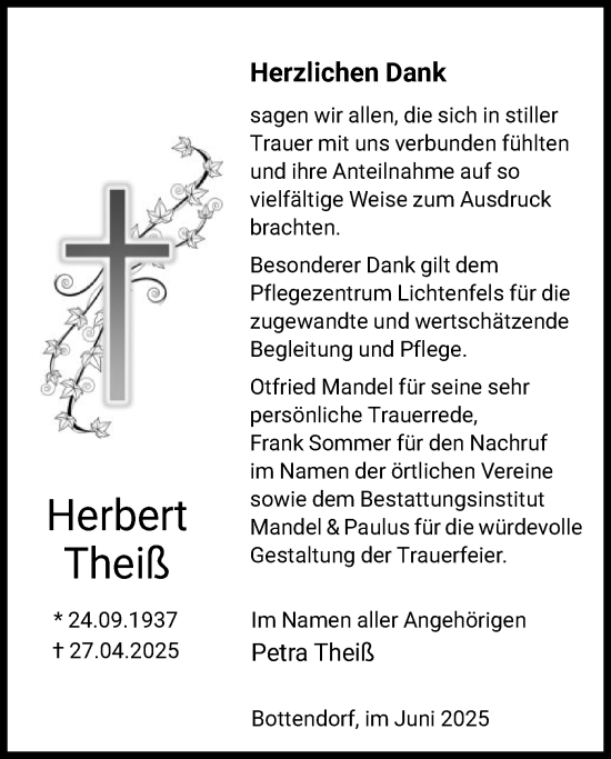 Todesanzeige von Herbert Theil von HNA