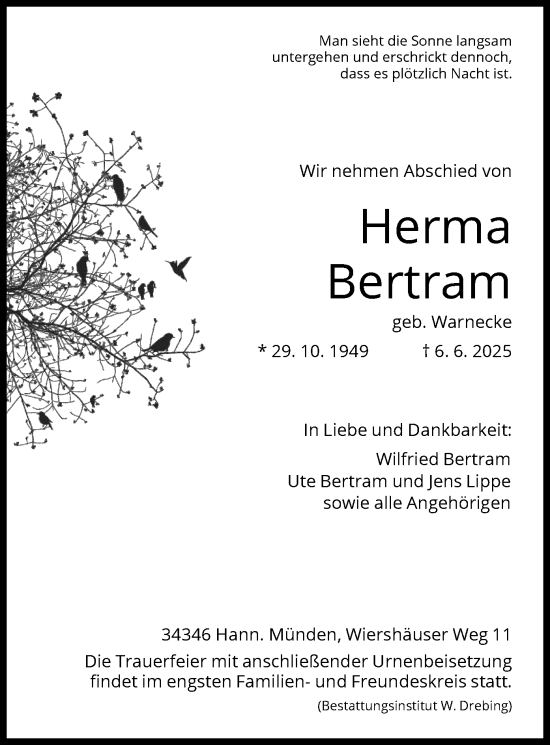Todesanzeige von Herma Bertram von HNAHNA