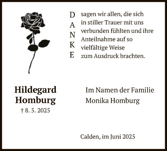 Todesanzeige von Hildegard Homburg von HNA