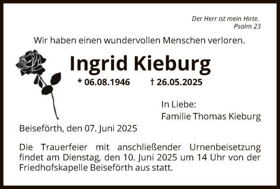 Todesanzeige von Ingrid Kieburg von HNA