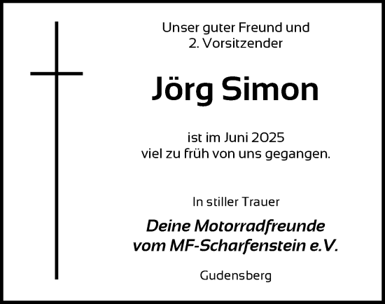 Todesanzeige von Jörg Simon von HNA
