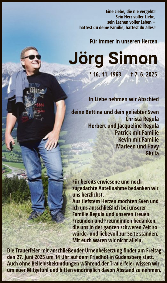 Todesanzeige von Jörg Simon von HNA