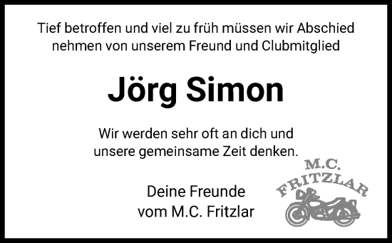Todesanzeige von Jörg Simon von HNA