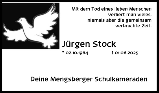 Todesanzeige von Jürgen Stock von HNA