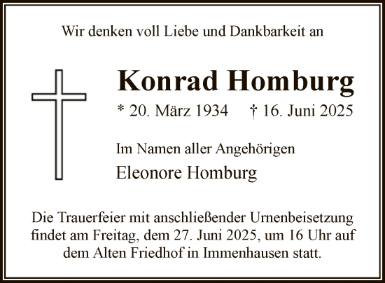 Todesanzeige von Konrad Homburg von HNA