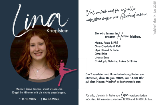 Todesanzeige von Lina Krieglstein von HNAHNA