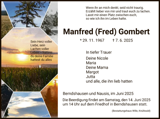 Todesanzeige von Manfred Gombert von HNA