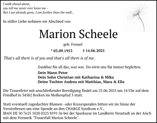 Todesanzeige von Marion Scheele von HNA
