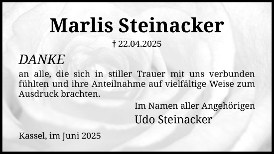 Todesanzeige von Marlis Steinacker von HNA