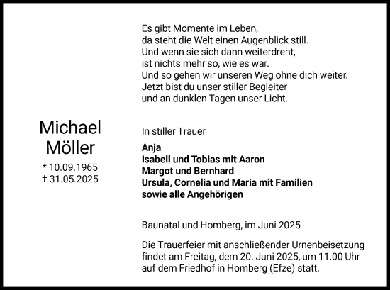 Todesanzeige von Michael Möller von HNA