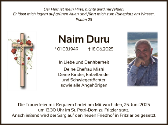 Todesanzeige von Naim Duru von HNA