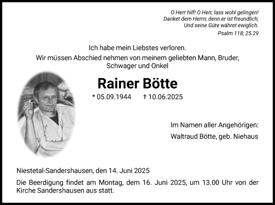 Todesanzeige von Rainer Bötte von HNAHNA