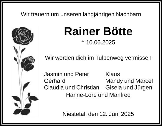 Todesanzeige von Rainer Bötte von HNA
