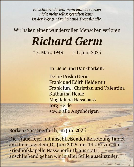 Todesanzeige von Richard Germ von HNA