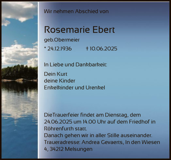 Todesanzeige von Rosemarie Ebert von HNA