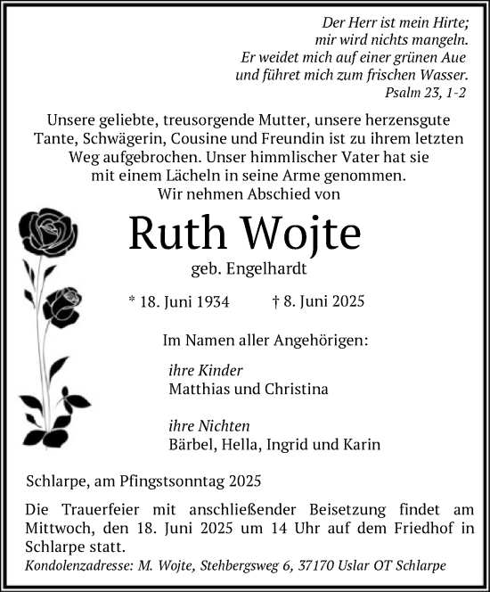 Todesanzeige von Ruth Wojte von HNA