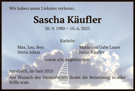 Todesanzeige von Sascha Käufler von HNA