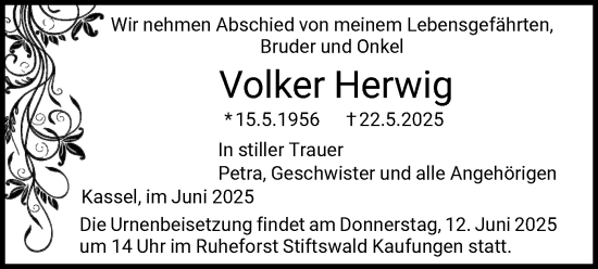Todesanzeige von Volker Herwig von HNA