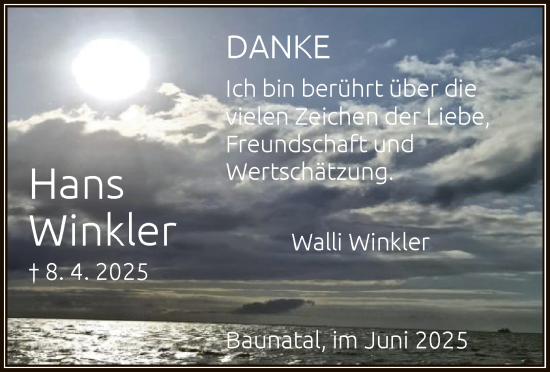 Todesanzeige von Walli Winkler von HNA