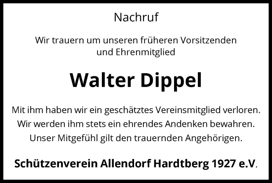 Todesanzeige von Walter Dippel von HNA