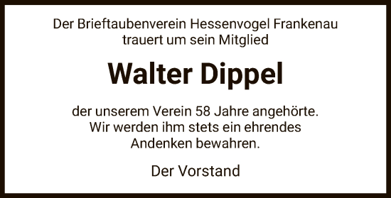Todesanzeige von Walter Dippel von HNA