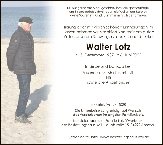 Todesanzeige von Walter Lotz von HNAHNA