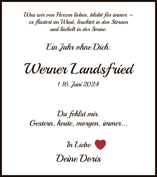 Todesanzeige von Werner Landsfried von HNA