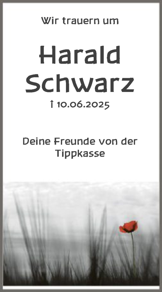 Todesanzeige von Harald Schwarz von HNA