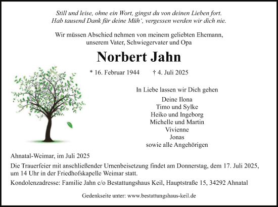 Todesanzeige von Norbert Jahn von HNA