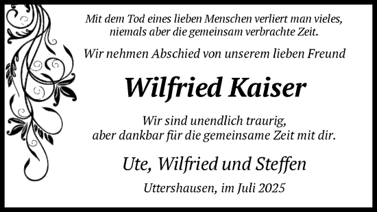 Todesanzeige von Wilfried Kaiser von HNA