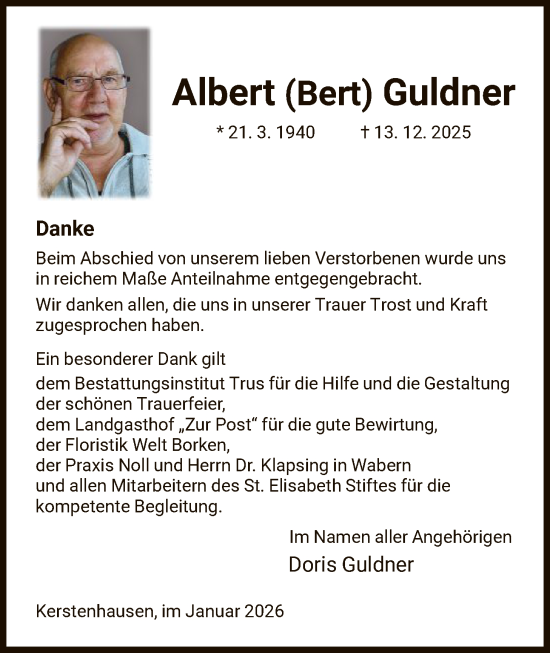 Todesanzeige von Albert Guldner von HNA