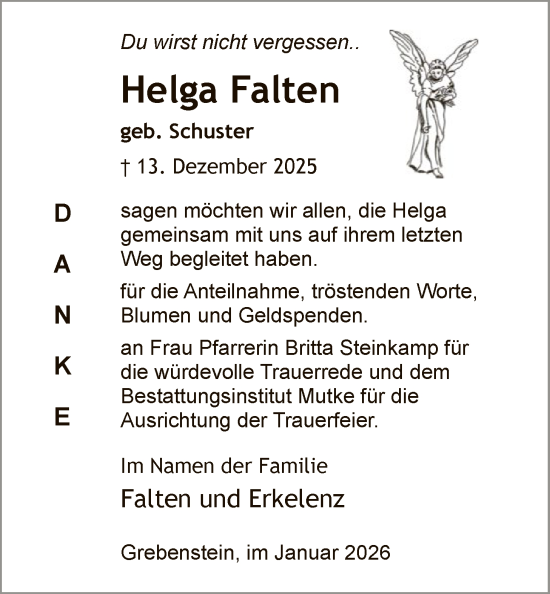 Todesanzeige von Helga Falten von HNA