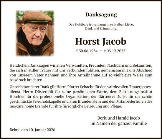 Todesanzeige von Horst Jacob von HNA