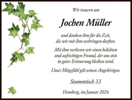 Todesanzeige von Jochen Müller von HNA