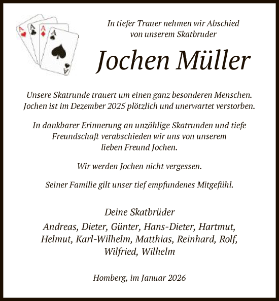 Todesanzeige von Jochen Müller von HNA