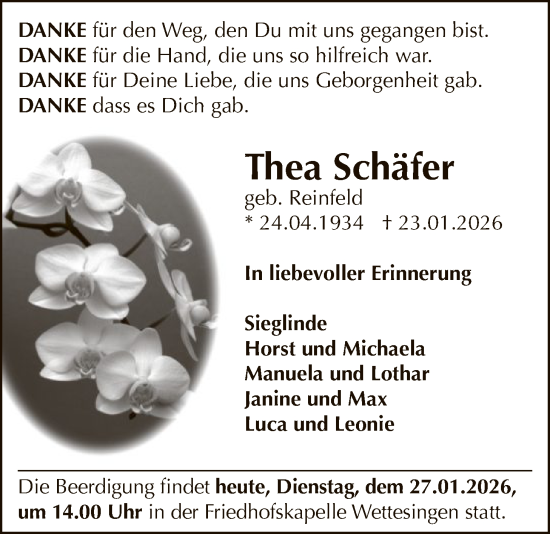 Todesanzeige von Thea Schäfer von HNA