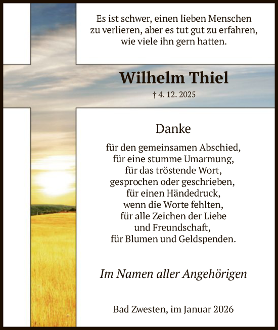 Todesanzeige von Wilhelm Thiel von HNA