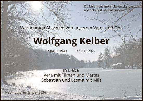 Todesanzeige von Wolfgang Kelber von HNA