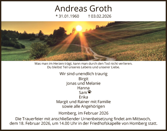 Todesanzeige von Andreas Groth von HNA