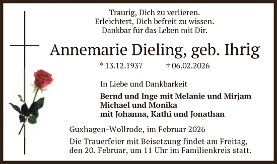 Todesanzeige von Annemarie Dieling von HNAHNA