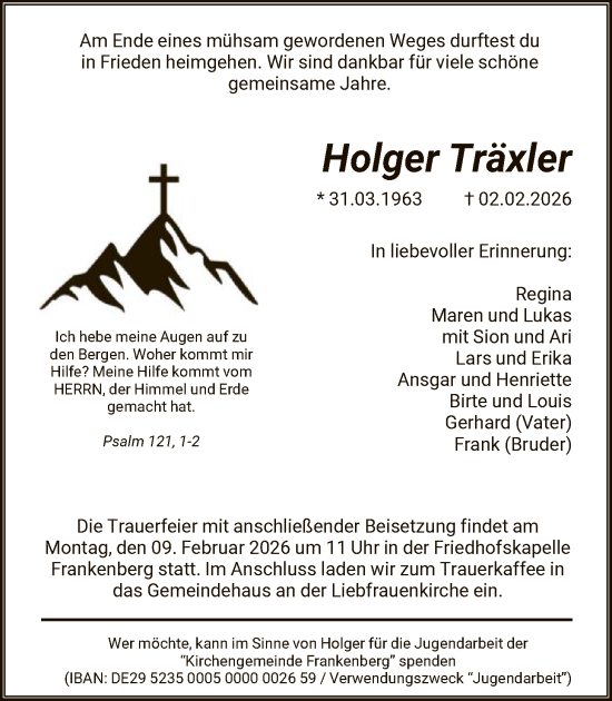 Todesanzeige von Holger Träxler von HNA