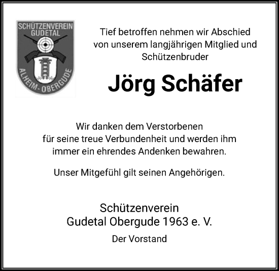 Todesanzeige von Jörg Schäfer von HNA