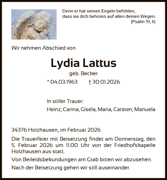 Todesanzeige von Lydia Lattus von HNA