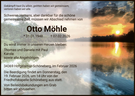 Todesanzeige von Otto Möhle von HNAHN