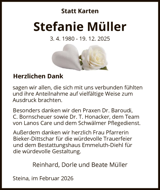 Todesanzeige von Stefanie Müller von HNA
